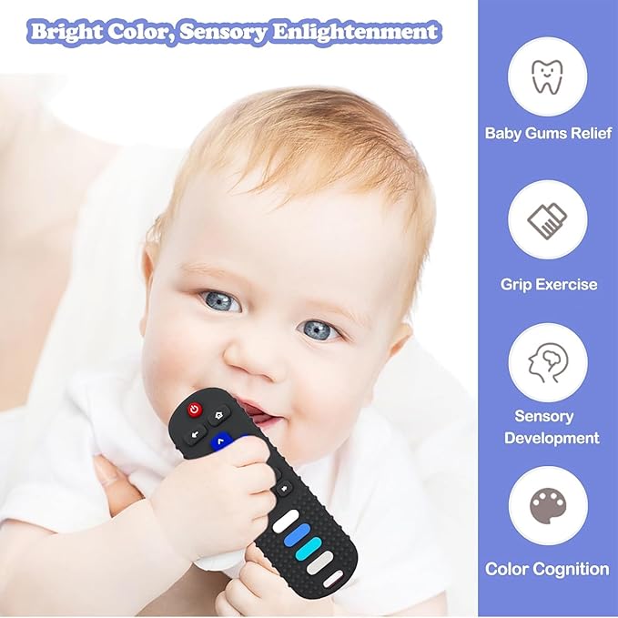 Baby Teething Toys, Food Grade Silicone Remote Control Teether for Babies 3 6 12 18 Months, TV Remote Shaped Chewing Toys for Boys and Girls, Freezer BPA Free