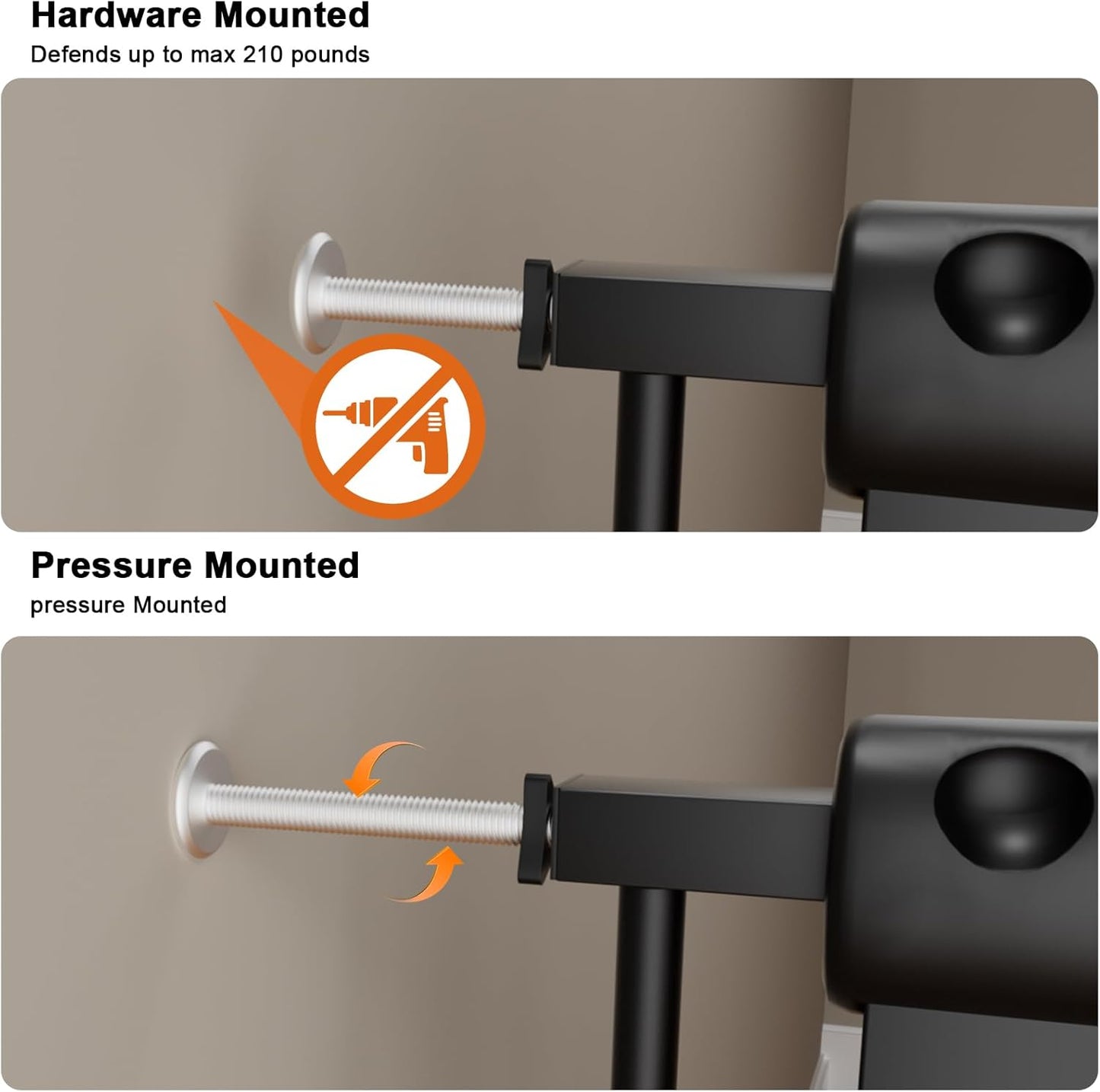 HOOEN 30" Tall Extra Wide Baby Gates for Doorways Stairs 76 to 86 in Large Long Pressure Mounted Pet Dog Gate Metal Tension Indoor Child Safety Gates with Extension Kits