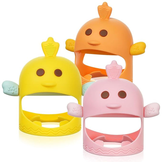 Vicloon Baby Teething Toys, 3 PCS Silicone Baby Teether Toy for Infants 0-6Months, BPA Free Anti-Drop Silicone Mitten Teething Toy for Soothing Sore Gums, Baby Chew Toys for Sucking Needs