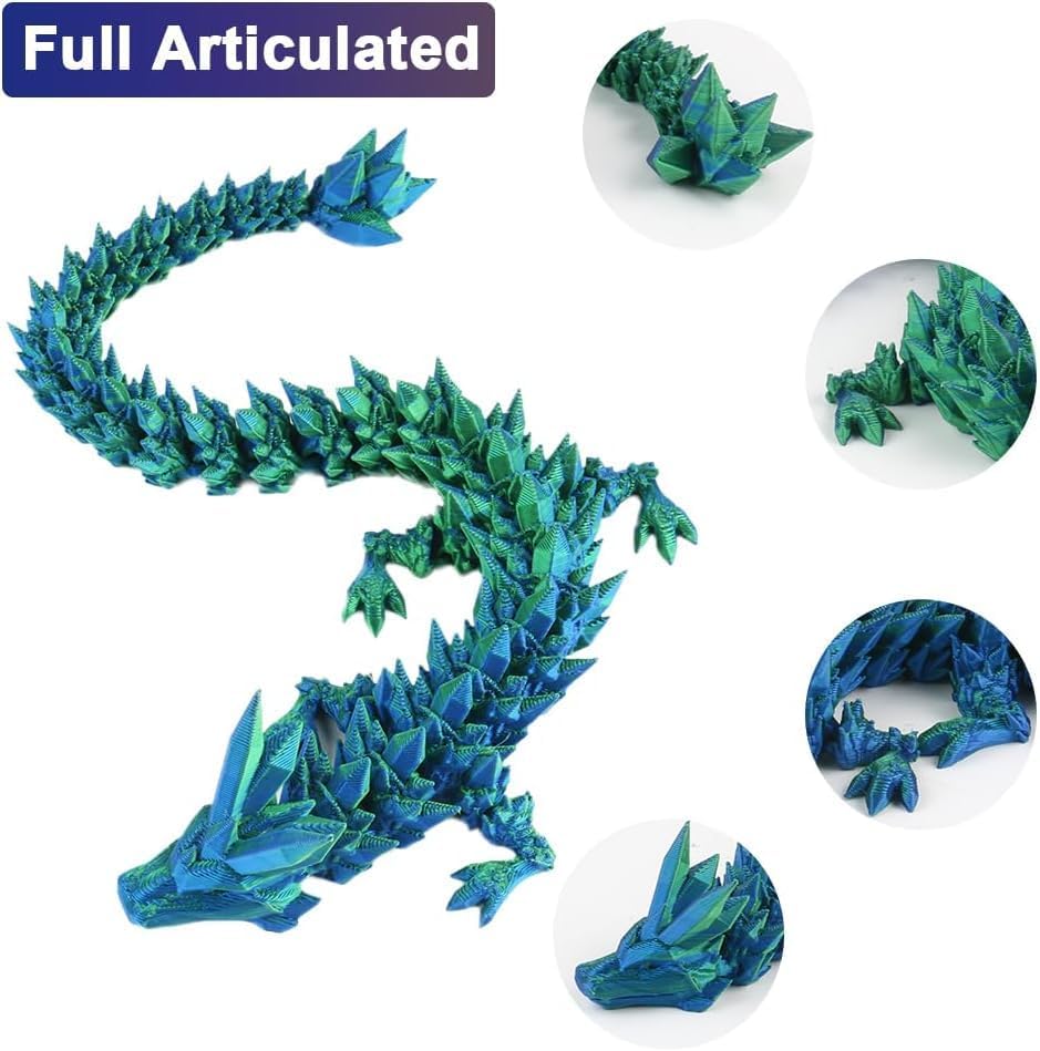 3D Printed Dragon Egg, 3D Dragon Eggs with Dragon Inside, Articulated Crystal Dragon Fidget Toy for Autism/ADHD, Home Decor Executive Desk Dragon Toys for Kids Adults (Laser Green)