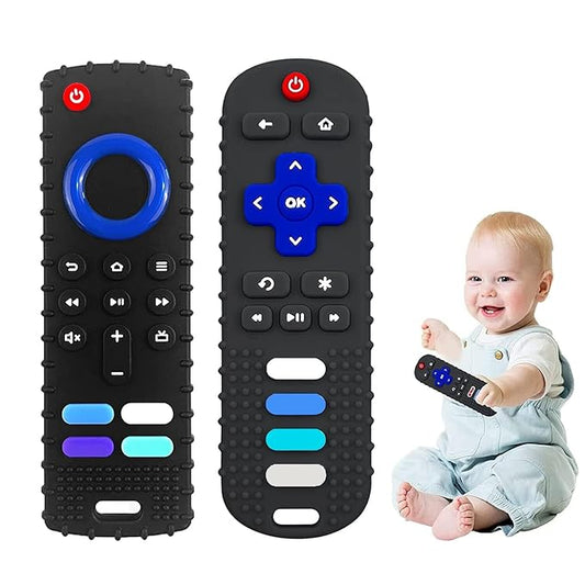 2-Pack Baby Teething Toys-TV Remote Control Shape Silicone Infants Teething Toys for Babies 0-18 Months,BPA-Free (2packs-Black)