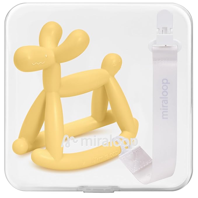 Baby Teether Toys for Teething Relief, Teething Toys 3-6 Months Food Grade Silicone Teether with Storage Box and Pacifier Clip, Baby Essential (Light Yellow Clip+Box)