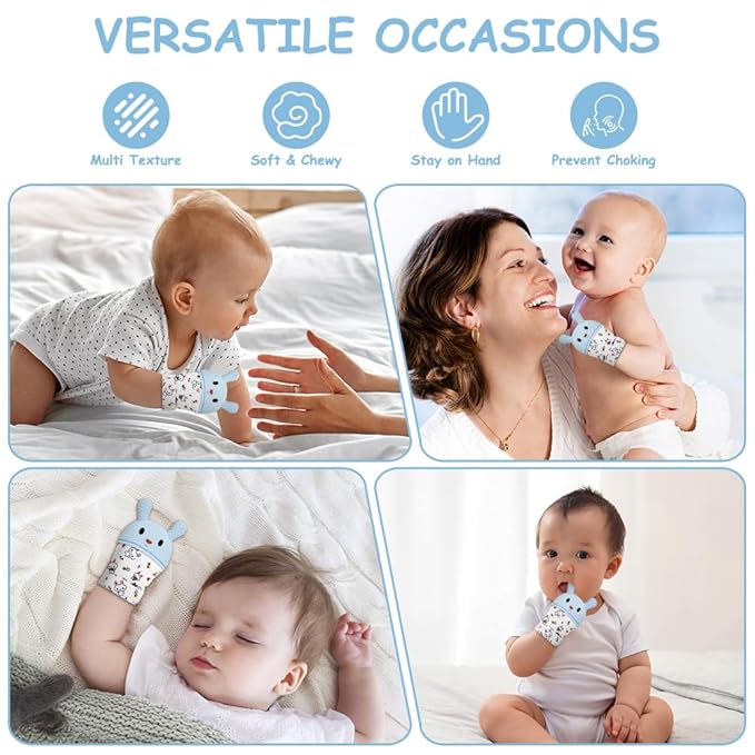 2Pack Silicone Teething Mitt, Rabbit Baby Teething Toy for 0-6 6-12 Months, Food Grade Silicone Infant Teething Mitten, BPA-Free Baby Chew Toys for Pain Relief, Sucking Needs