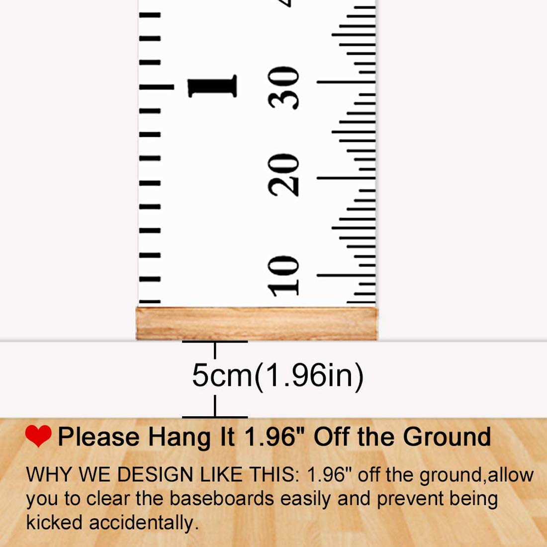 Growth Chart Wall Hanging, Portable Kids Wall Ruler Removable Height Measure Chart for Boys Girls Growth Ruler from Baby to Adult for Child's Room Decoration 79''7.9''