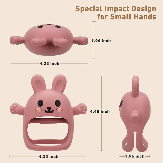 2 Pack Baby Teething Toys for 3-6 6-12 Months, Soft Silicone BPA Free Bunny Teething Mitten, Anti Drop Chew Teether Toys 0-3 6 9 12 Months for Babies Sucking Needs