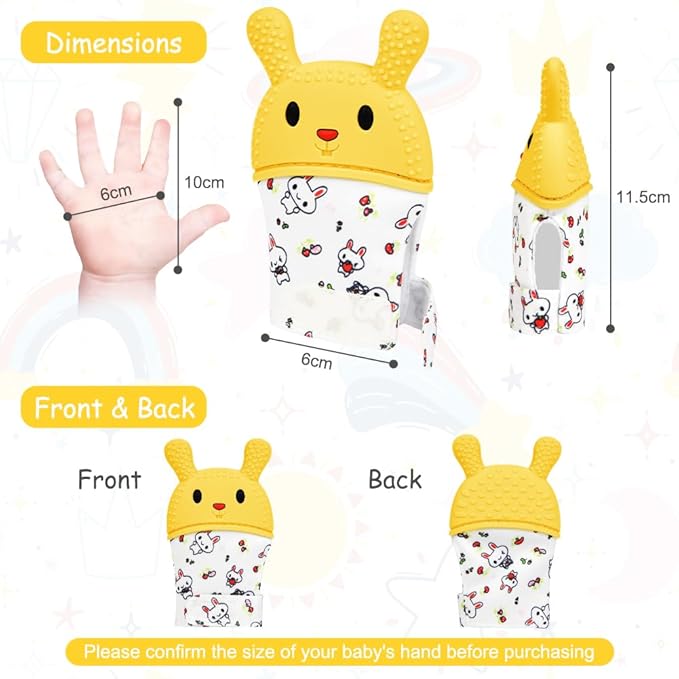 2Pack Silicone Teething Mitt, Rabbit Baby Teething Toy for 0-6 6-12 Months, Food Grade Silicone Infant Teething Mitten, BPA-Free Baby Chew Toys for Pain Relief, Sucking Needs