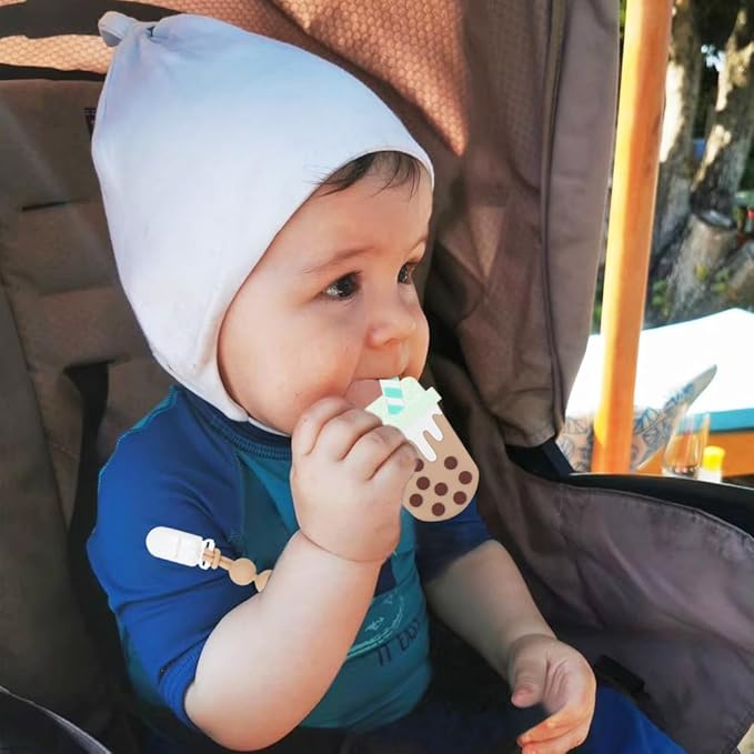 Baby Teething Toys,Food Grade Silicone Teether with One-Piece Pacifier Clip Holder,Shower Gift,Highly Effective Pain Relief for 3 Months+ Boy and Girl,BPA Free,Freezer Safe. (Bubble Tea Cup)