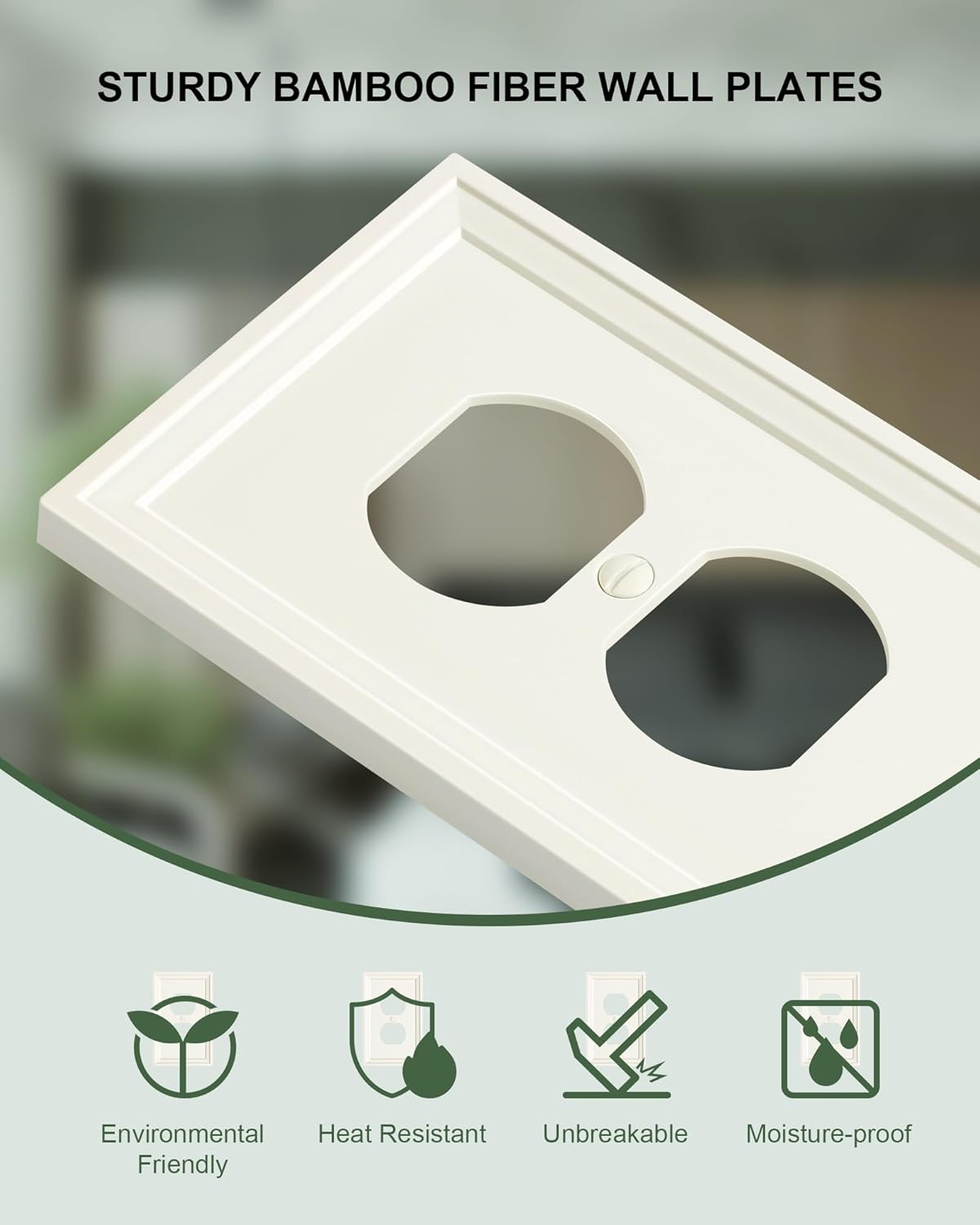 4-Pack Duplex Outlet Cover, Natural Bamboo Fiber Switch Plates and Outlet Covers, Light Almond Decorative Wall Plates for Electrical Outlets, 1 Gang Receptacle Cover, Corrosion Resistant