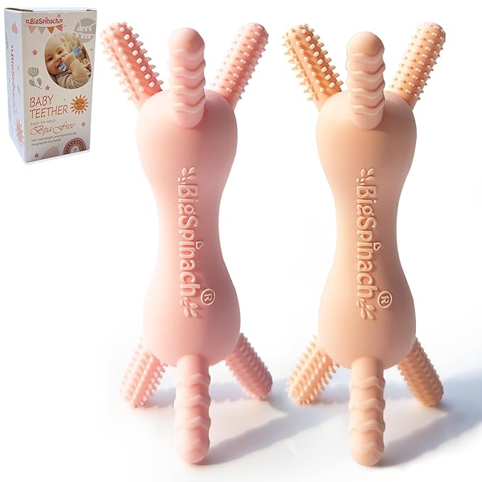 3D Baby Teether, BPA-Free Multi-Texture Silicone Teething Stick Toy,360-Degree Textured Design, Easy-Grip Design for Infants and Toddlers (Pink, 3D)