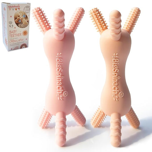 3D Baby Teether, BPA-Free Multi-Texture Silicone Teething Stick Toy,360-Degree Textured Design, Easy-Grip Design for Infants and Toddlers (Pink, 3D)