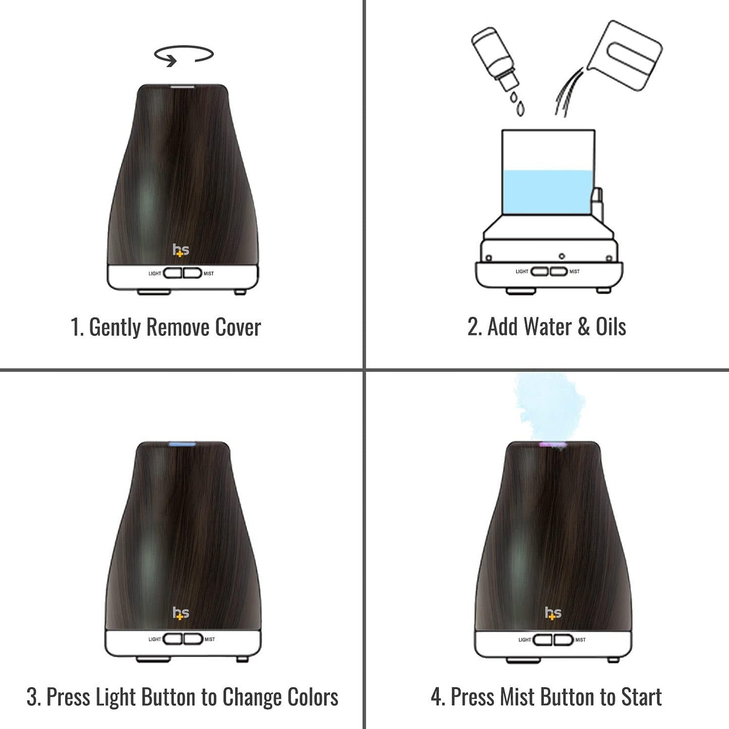 HealthSmart Essential Oil Diffuser, Cool Mist Humidifier and Aromatherapy Diffuser with 150ML Tank Ideal for Small Rooms, Adjustable Timer and Mist Mode, Wood Grain Brown (Pack of 2)