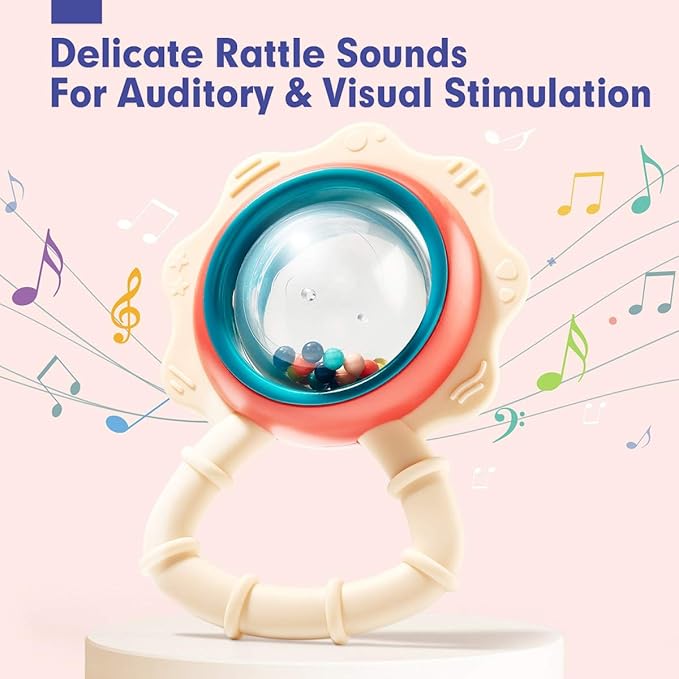 hahaland Baby Toys 0-6 Months - Baby Rattles Teething Toys 3-6 Months, Newborn Infant Toys 6-12 Months, Teether Grasping Shaker Toy Baby Gifts 6 5 4 3 Month Old Must Haves Stocking Stuffers for Babies