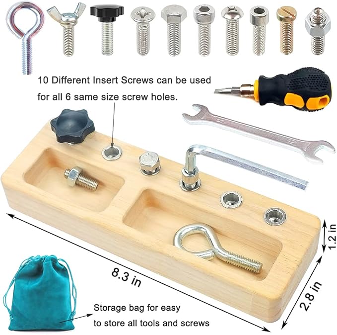 14 Pcs Kids Montessori Screwdriver Board Set, Wooden Screw Driver Activities Tools Montessori Toys for 3 4 5 Year Old, Basic Skills Educational Sensory Learning Toy for Kids Toddlers Preschool