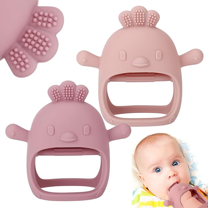 Socub 2 Pack Silicone Baby Teether Toys for Infants 3-6 6-12 Months, BPA Free Anti-Drop Silicone Mitten Teething Toy, Baby Chew Toys for Sucking Needs, Newborn Essentials & Baby Shower Gifts Girls