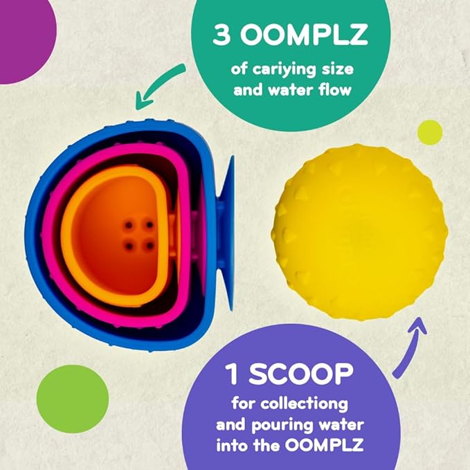 Mobi Oomplz Water Toys - Baby Stacking Cups for Toddlers, Bath Cups, Pool and Tub Toys, Water Play for Babies and Kids, Non Toxic Food Grade Silicone and BPA Free - for Toddlers Ages 1-3
