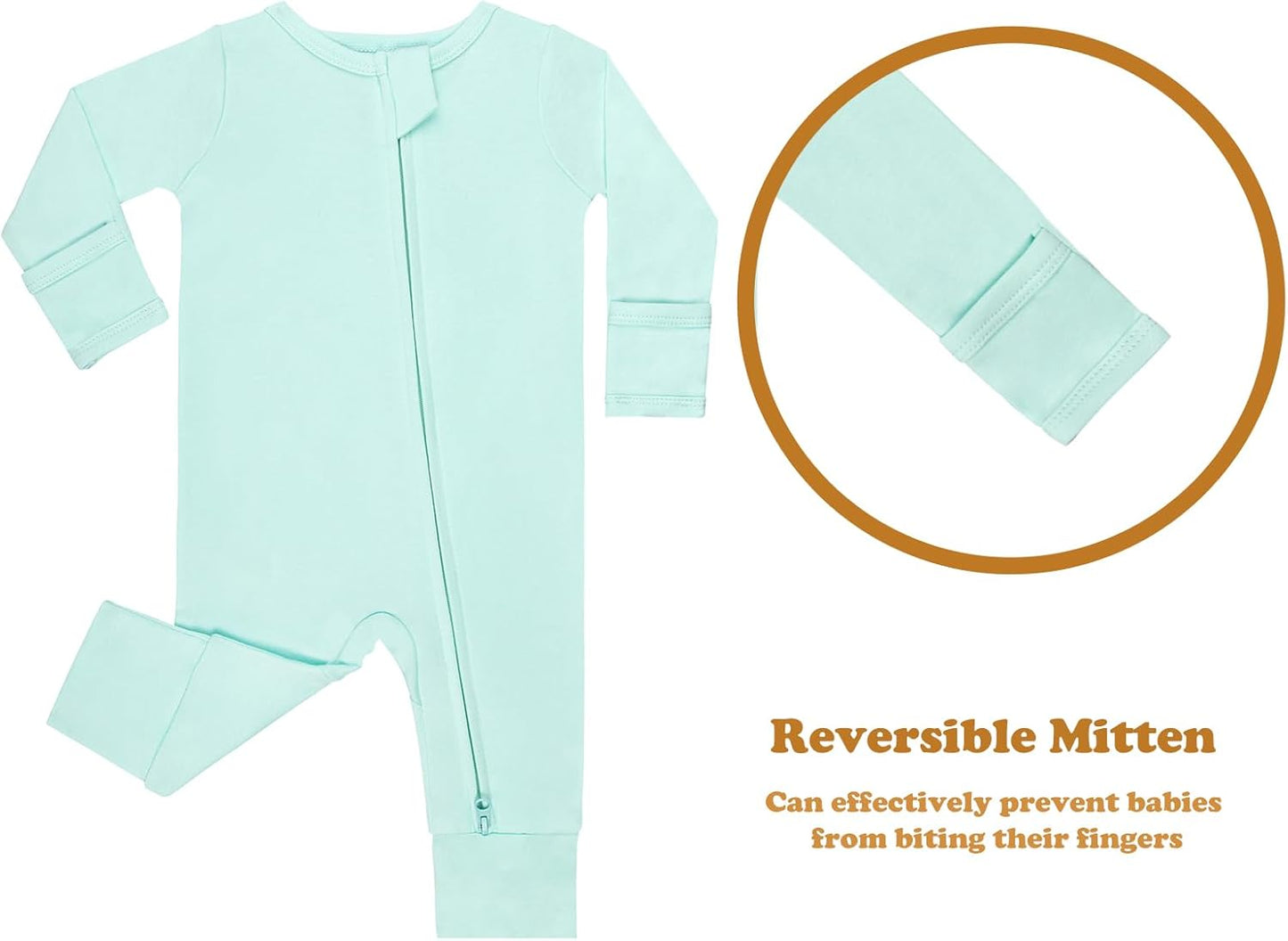 GUISBY Long Sleeve Cotton Pajamas Footless Baby Bodysuits with Zipper and Mittens 3-Pack for Boys Girls