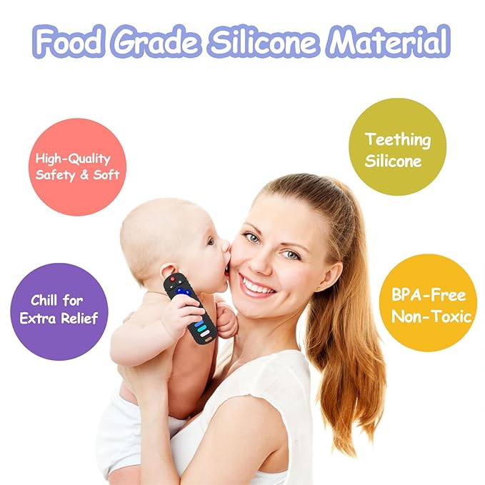 Baby Teething Toys, Food Grade Silicone Teethers for Babies 3-6 Month, 6-18 Months, TV Remote Control Shaped Teething Toy, Chew Toys for Boys and Girls Teether Toys, Freezer BPA Free