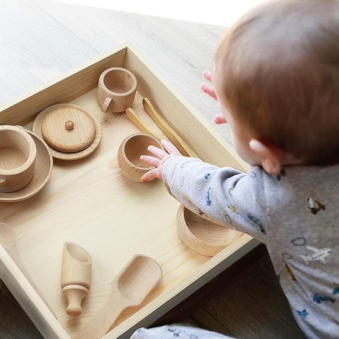 Montessori Sensory Bin Tools: 1 Wooden Box + 11 Sensory Tools for Toddlers & Preschool Children - Fine Motor Learning Pretend Play