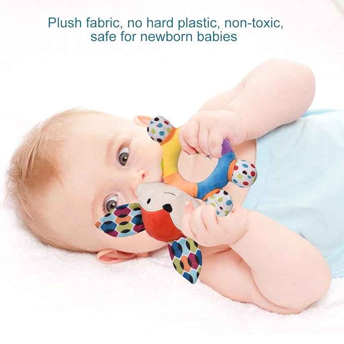 HAHA Baby Teething Rattle Toys, Infant Girl Boy Learning Toy Newborn Soft Handbell Grab Shaker Crinkle Squeaky Sensory Travel Accessories for 0 3 6 9 12 Months Old