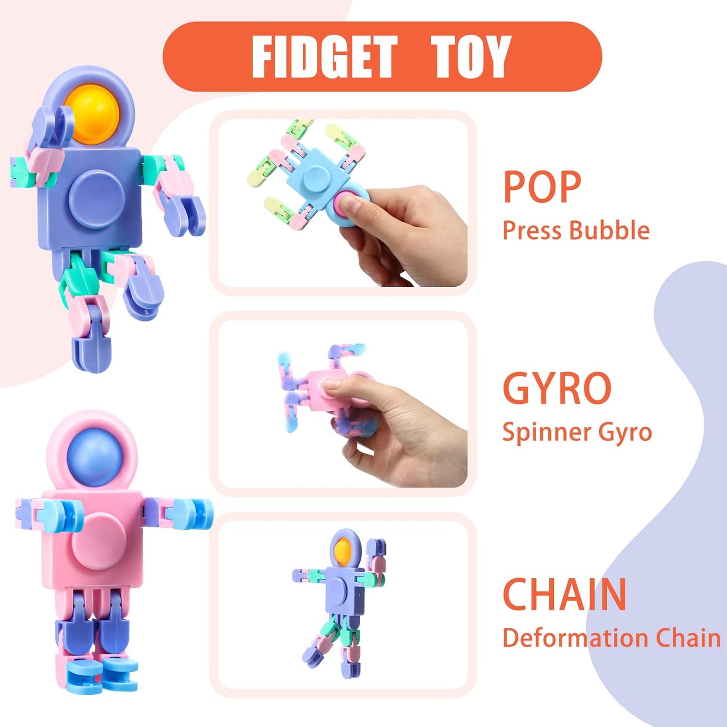 Hanaive 8 Pcs Robot Fidget Spinners Transformable Fingertip Gyro Chain Toy Fidget Sensory Toys Deformable DIY Stress Relief Fidget Toy Adults Pinata Goodie Bag Birthday School Gift
