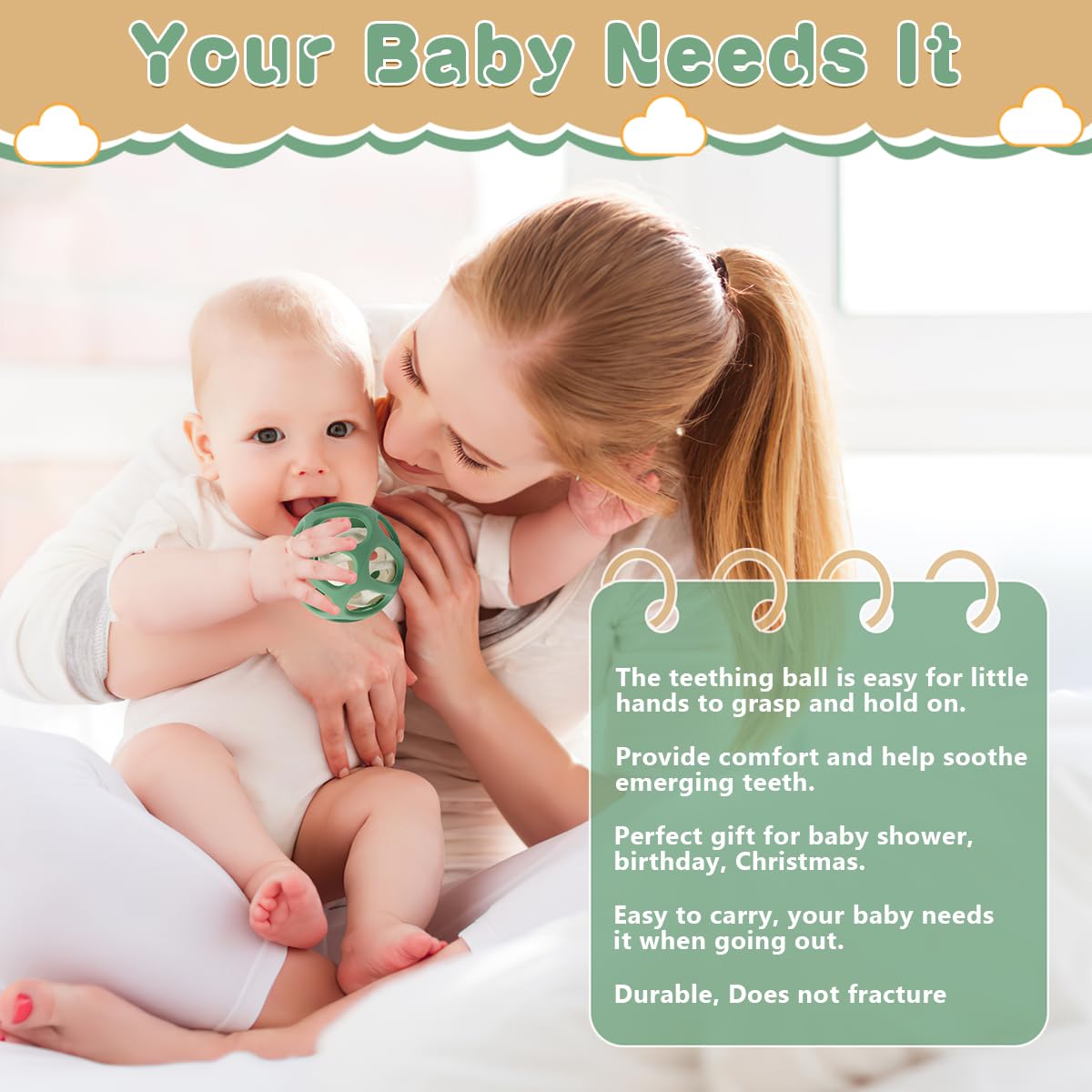 MCGMITT Sensory Balls for Baby, Easy Grasp Food Grade Stretchy Silicone Baby Teether Ball for 0-6 6-12 Months, BPA-Free Montessori Chew Toy, Newborn Infant Learning Developmental Toys Gift