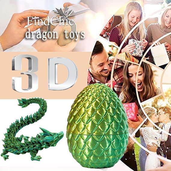 4PCS 3D Printed Dragon Eggs with Dragon Inside Articulated Crystal Dragon Mystery Dragon Egg Fidget Toy Surprise 3D Printed Animals Set (Multicolor1-4pcs)