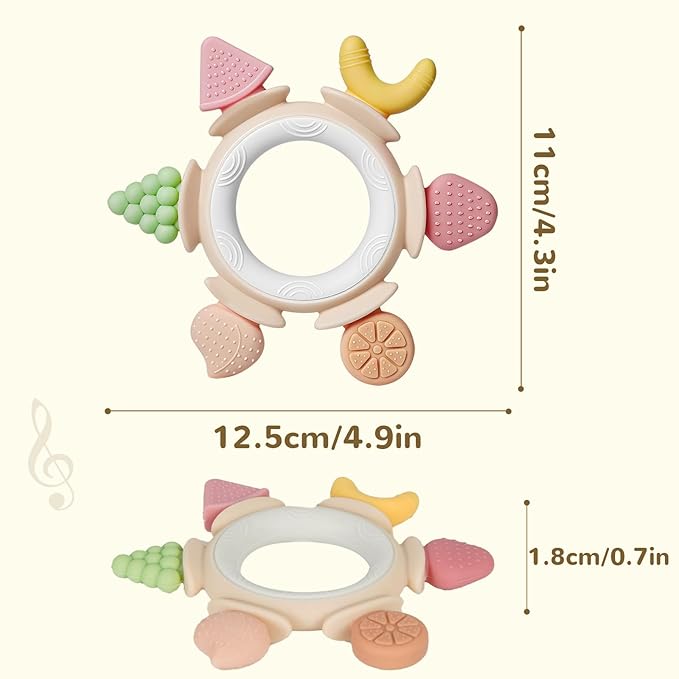 Hooku Silicone Teethers for Babies 6-12 Months, Teething Toys for Babies 0-6 Months, Baby Fruit Teethering Rings, BPA Free Baby Chew Toys, Infants Gifts