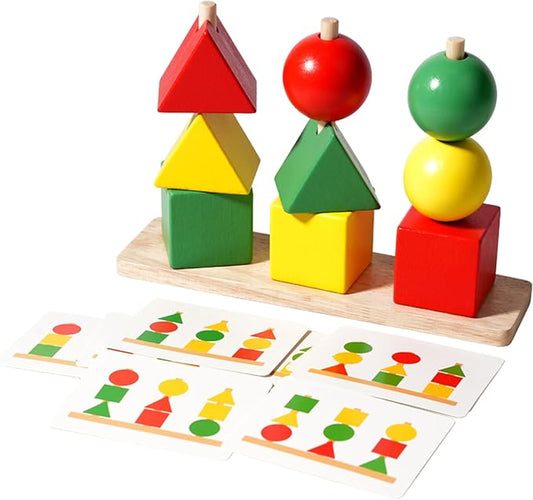 Wooden Sorting & Stacking Toys, Color Recognition Sensory Toys Shape Matching Game, Stacking Puzzle Building Blocks Learning Activities Fine Motor Skills Toy for 2 3 4 5 Years Old Kids