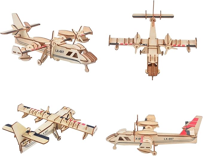 3D Wooden Puzzle - 6 Piece Set Aircraft & Helicopter Wooden Crafts Assembly Building Model Kits - Wood Aircraft & Helicopter STEM DIY Brain Teaser Puzzle for Adults & Teens Christmas Birthday Gifts