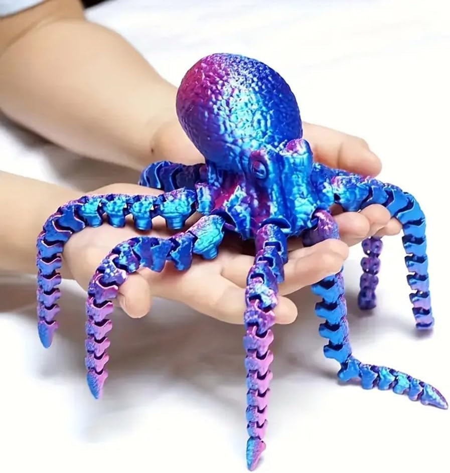 3D Printed Octopus Animals Toy Articulated Octopus Fidget Toy 3D Printed Gift Creative Ornament Articulated Octopus Toys Home Decor (Laser Red Blue)