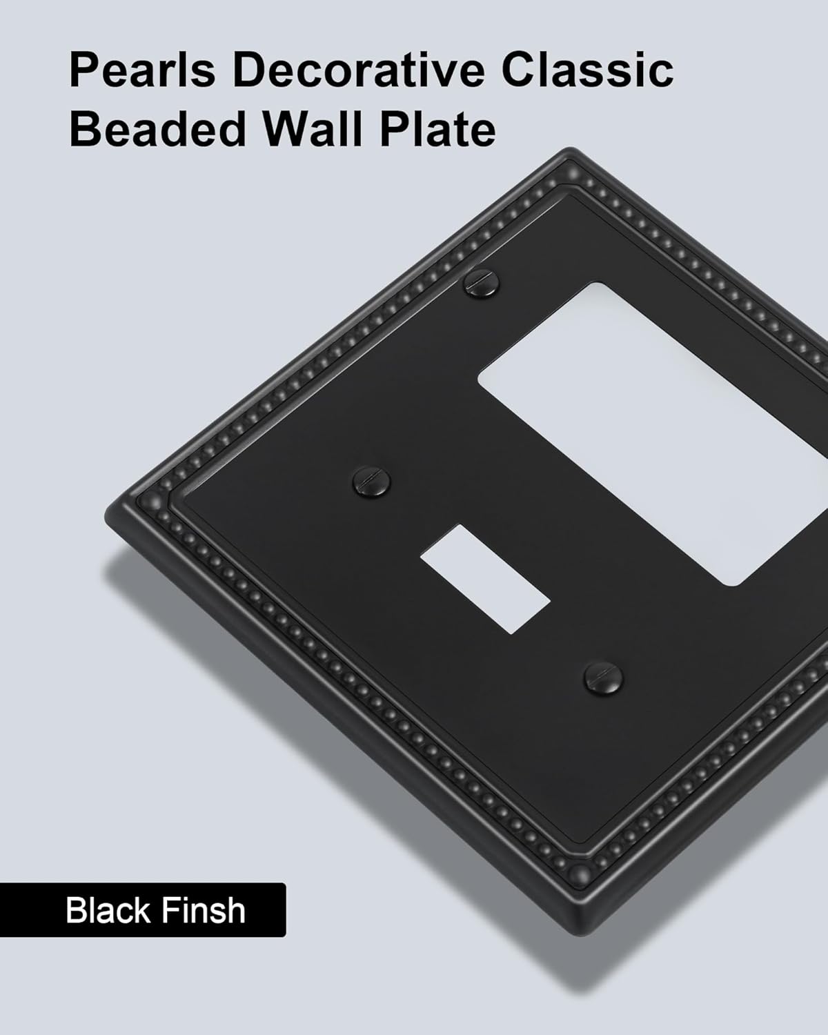 2-Pack Combo Toggle/Decorator Light Switch Cover Plate, Pearls Decorative Electrical Outlet Covers, Metal Wall Switch Plates and Outlet Covers, Black
