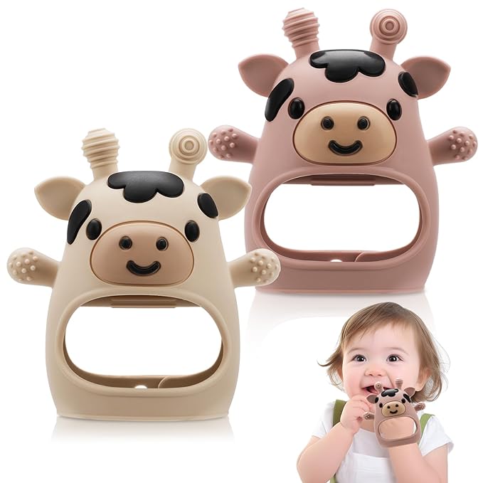 2 Pack Baby Teething Toys for 3-6 6-12 Months, Food Grade Silicone Teether Mitten, Baby Essentials Infant Teething Relief, Soothing Chew Toys for Newborn Infant Essentials