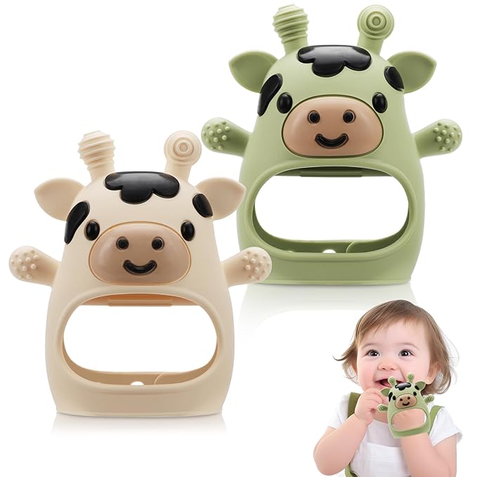 2 Pack Baby Teething Toys for 3-6 6-12 Months, Food Grade Silicone Teether Mitten, Baby Essentials Infant Teething Relief, Soothing Chew Toys for Newborn Infant Essentials