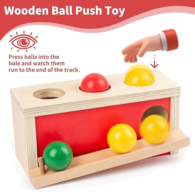 Montessori Object Permanence Box for Baby 6 Months+,Wooden Ball Drop Toy, Early Learning Activity, Educational Cause and Effect Game, Developmental Gift for Boys Girls