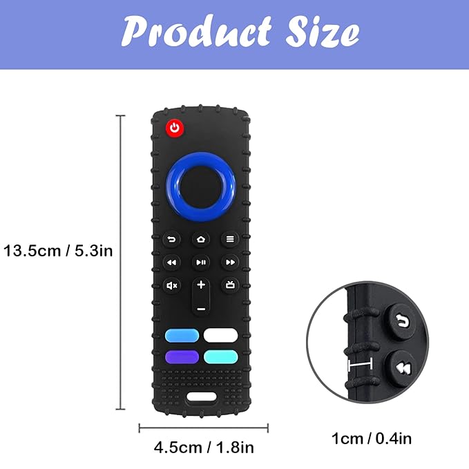 2-Pack Baby Teething Toys-TV Remote Control Shape Silicone Infants Teething Toys for Babies 0-18 Months,BPA-Free (Black+Pink)