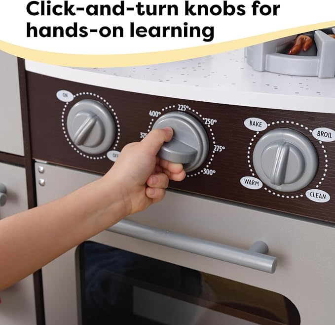 KidKraft Ultimate Corner Wooden Play Kitchen with Lights & Sounds, Play Phone and Curtains, Espresso, Gift for Ages 3+