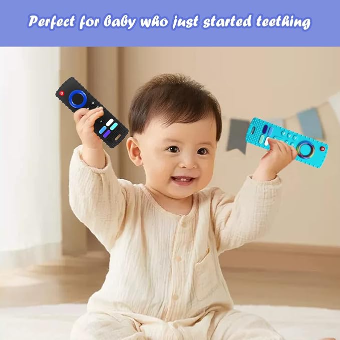 2-Pack Baby Teething Toys-TV Remote Control Shape Silicone Infants Teething Toys for Babies 0-18 Months,BPA-Free (Black+Blue)