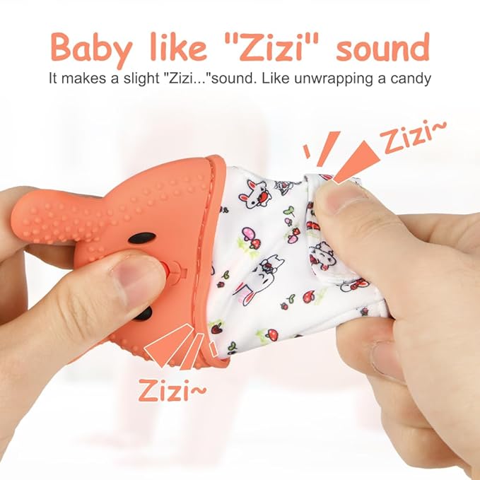 2Pack Silicone Teething Mitt, Rabbit Baby Teething Toy for 0-6 6-12 Months, Food Grade Silicone Infant Teething Mitten, BPA-Free Baby Chew Toys for Pain Relief, Sucking Needs