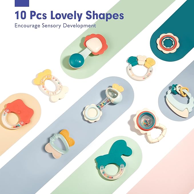 hahaland Baby Toys 0-6 Months - Baby Rattles Teething Toys 3-6 Months, Newborn Infant Toys 6-12 Months, Teether Grasping Shaker Toy Baby Gifts 6 5 4 3 Month Old Must Haves Stocking Stuffers for Babies