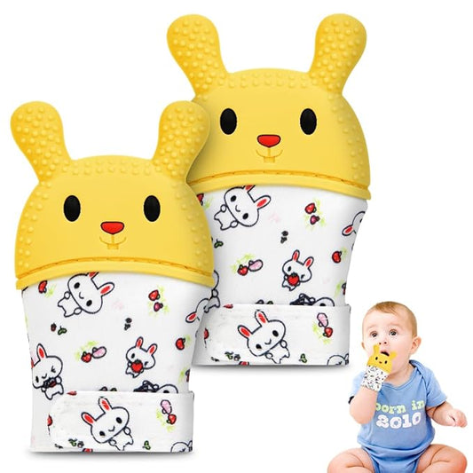 2Pack Silicone Teething Mitt, Rabbit Baby Teething Toy for 0-6 6-12 Months, Food Grade Silicone Infant Teething Mitten, BPA-Free Baby Chew Toys for Pain Relief, Sucking Needs