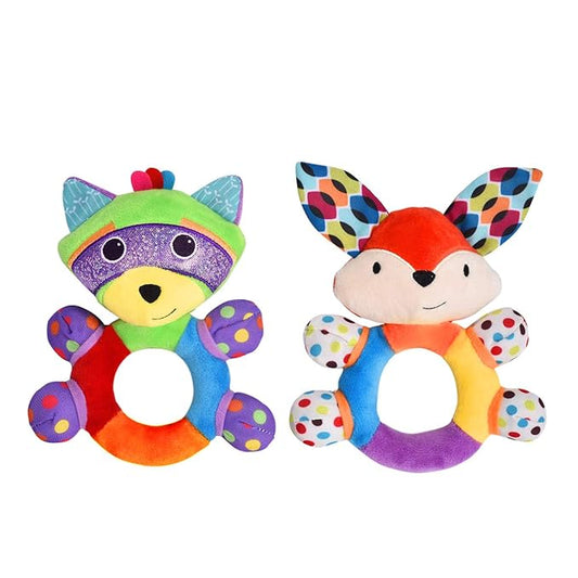 HAHA Baby Teething Rattle Toys, Infant Girl Boy Learning Toy Newborn Soft Handbell Grab Shaker Crinkle Squeaky Sensory Travel Accessories for 0 3 6 9 12 Months Old