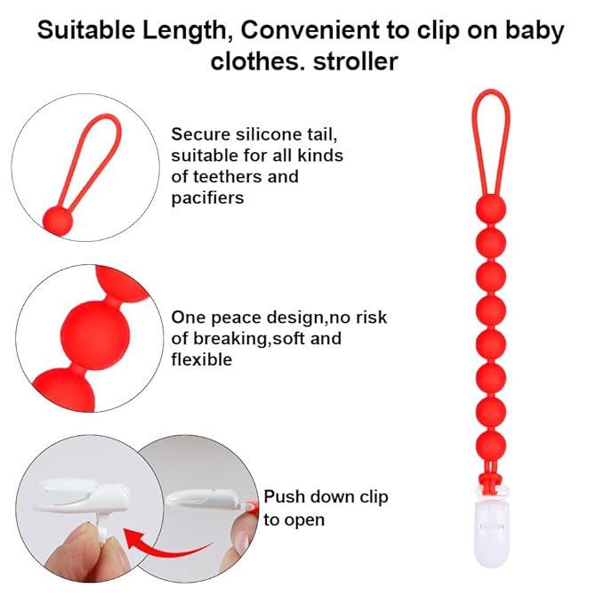 Baby Food Grade Silicone Carrier Vehicle Teether Toy with Pacifier Clip Holder,Teething Toys Gift Set for 3 Months+ Boys and Girls,Freezer Safe,BPA Free. (Fire Truck)