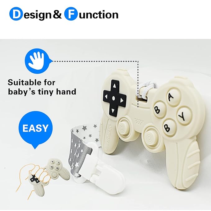 Cool Remote Game Control Teething Toy for Babies 0-6 6-12 Months,Game Controller Teether for Gamer Parents,Baby's First Valentines Day Gifts,Silicone Remote Chew Toys（White