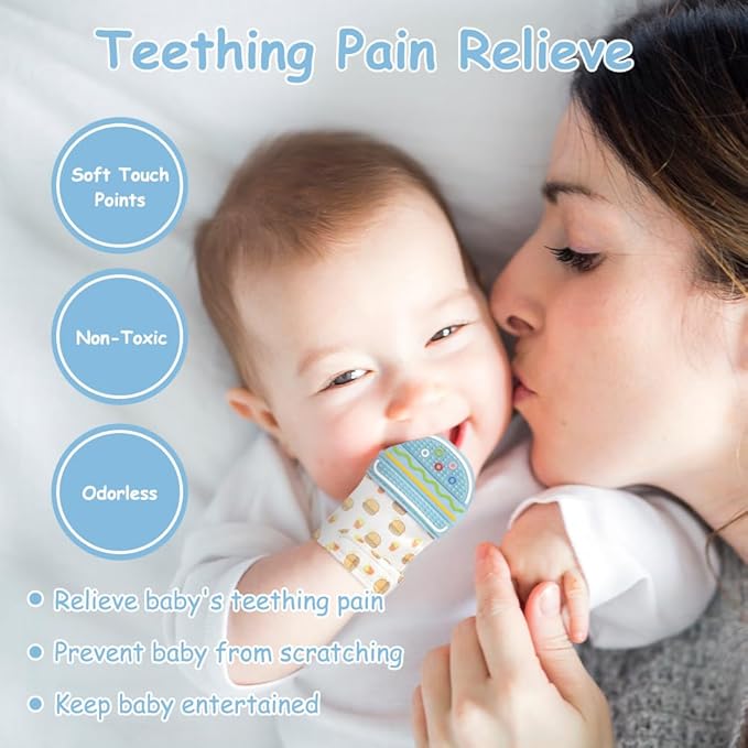 2Pack Silicone Teething Mitt, Hamburger Baby Teething Toy for 0-6 6-12 Months, Food Grade Silicone Infant Teething Mitten, BPA-Free Baby Chew Toys for Pain Relief, Sucking Needs