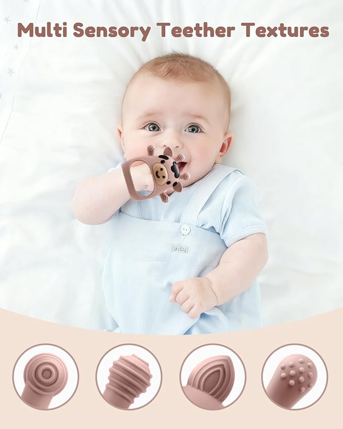 2 Pack Baby Teething Toys for 3-6 6-12 Months, Food Grade Silicone Teether Mitten, Baby Essentials Infant Teething Relief, Soothing Chew Toys for Newborn Infant Essentials