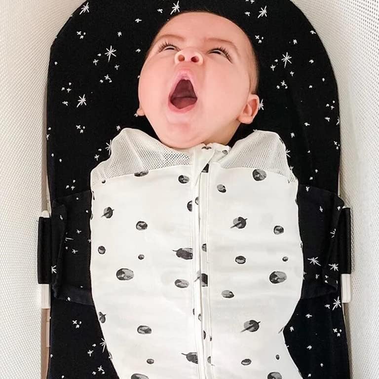 Happiest Baby SNOO Sleep Sack - 100% Organic Cotton Baby Swaddle Blanket - Doctor Designed Promotes Healthy Hip Development (Ivory Planets Black Wings, Small)
