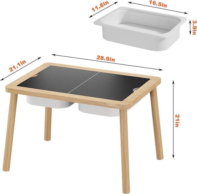 Sensory Table, Kids Activity Table, Wooden Play Table with Bins, Montessori Table, Chalk Board and Whiteboard