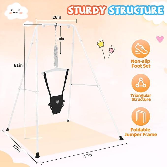 Baby Jumper with Stand, Infant Jumper for Indoor/Outdoor Play, Jumper for Baby 6-24 Months, Baby Jumpers and Bouncers with Adjustable Chain, Easy to Assemble & Store