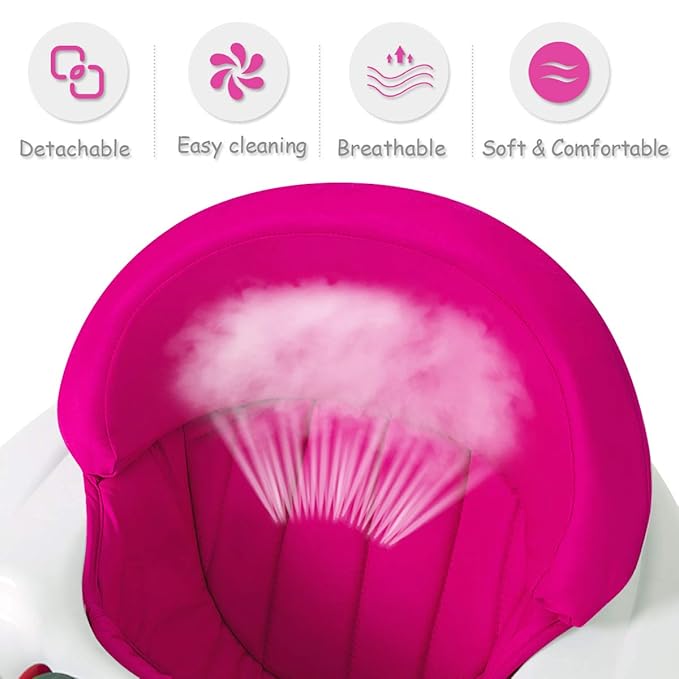 BABY JOY Baby Walker, Foldable Activity Walker with Adjustable Height, Large Tray & Removable Toys, Baby Walker with Wheels for Boys Girls 6-18 Months (Pink)