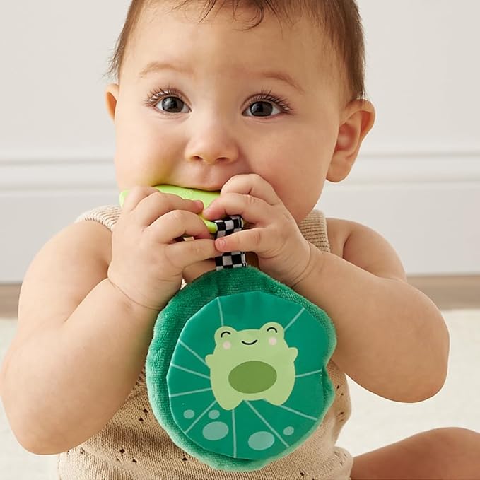 Itzy Ritzy Crinkle Teether Toy – Silicone Frog Teething Toy with Crinkly Lilypad & Plush Velour Layer; Features Multiple Textures for Teething Relief; Designed for Ages 3 Months and Up (Frog)